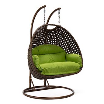 LeisureMod Mendoza Dark Brown Wicker Hanging 2 person Egg Swing Chair