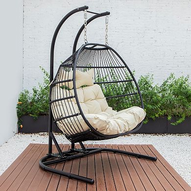 LeisureMod Wicker 2 Person Double Folding Hanging Egg Swing Chair