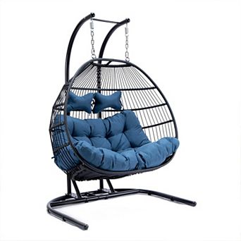LeisureMod Wicker 2 Person Double Folding Hanging Egg Swing Chair