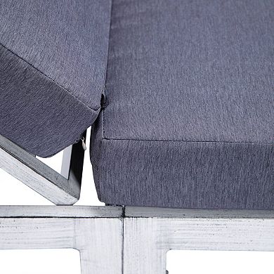 LeisureMod Chelsea Modern Outdoor Weathered Grey Chaise Lounge Chair Set of 2 With Side Table & Cushions