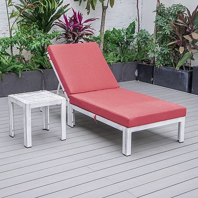 LeisureMod Chelsea Modern Outdoor Weathered Grey Chaise Lounge Chair With Side Table & Cushions