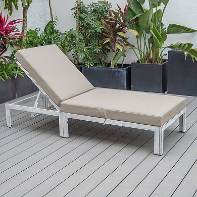 LeisureMod Chelsea Modern Outdoor Weathered Grey Chaise Lounge Chair With Cushions