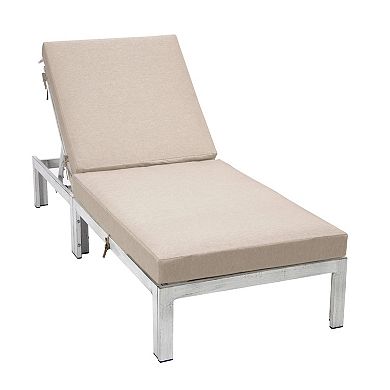 LeisureMod Chelsea Modern Outdoor Weathered Grey Chaise Lounge Chair With Cushions