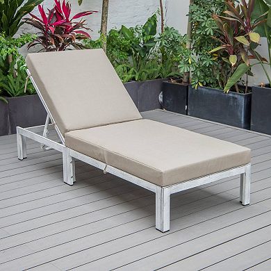 LeisureMod Chelsea Modern Outdoor Weathered Grey Chaise Lounge Chair With Cushions