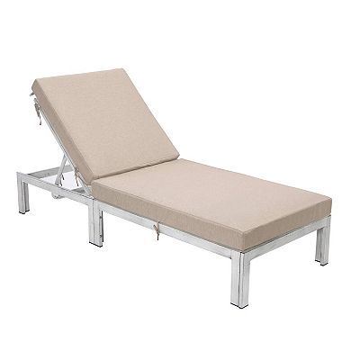 LeisureMod Chelsea Modern Outdoor Weathered Grey Chaise Lounge Chair With Cushions