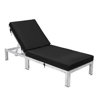 LeisureMod Chelsea Modern Outdoor Weathered Grey Chaise Lounge Chair With Cushions