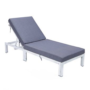 LeisureMod Chelsea Modern Outdoor Weathered Grey Chaise Lounge Chair With Cushions