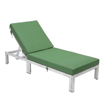 LeisureMod Chelsea Modern Outdoor Weathered Grey Chaise Lounge Chair With Cushions