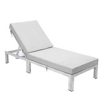 LeisureMod Chelsea Modern Outdoor Weathered Grey Chaise Lounge Chair With Cushions