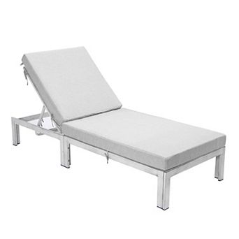 LeisureMod Chelsea Modern Outdoor Weathered Grey Chaise Lounge Chair With Cushions