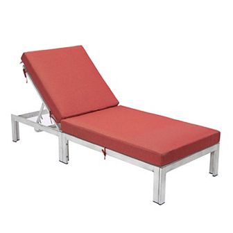 LeisureMod Chelsea Modern Outdoor Weathered Grey Chaise Lounge Chair With Cushions