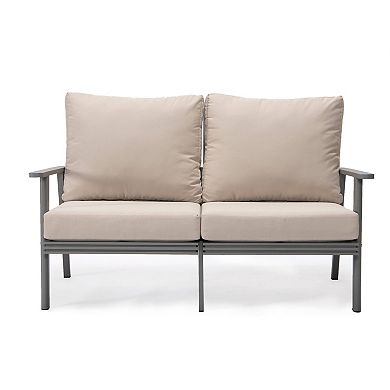 Leisuremod Walbrooke Outdoor Patio Loveseat With Gray Aluminum Frame And Removable Cushions