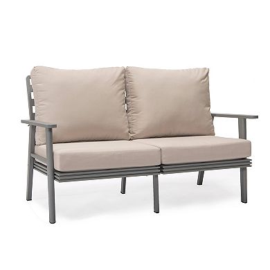Leisuremod Walbrooke Outdoor Patio Loveseat With Gray Aluminum Frame And Removable Cushions