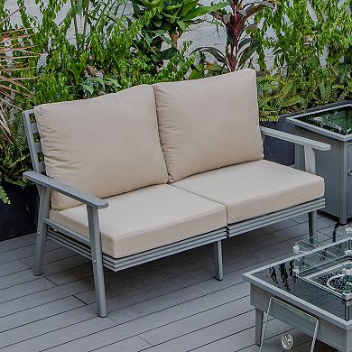 Leisuremod Walbrooke Outdoor Patio Loveseat With Gray Aluminum Frame And Removable Cushions