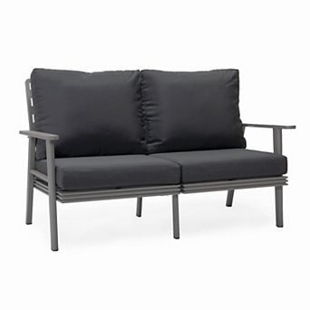 Leisuremod Walbrooke Outdoor Patio Loveseat With Gray Aluminum Frame And Removable Cushions