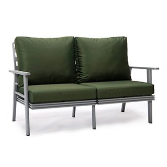 Leisuremod Walbrooke Outdoor Patio Loveseat With Gray Aluminum Frame And Removable Cushions