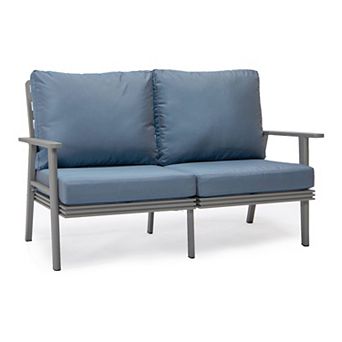 Leisuremod Walbrooke Outdoor Patio Loveseat With Gray Aluminum Frame And Removable Cushions