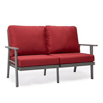 Leisuremod Walbrooke Outdoor Patio Loveseat With Gray Aluminum Frame And Removable Cushions