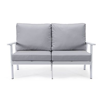 Leisuremod Walbrooke Outdoor Patio Loveseat With White Aluminum Frame And Removable Cushions
