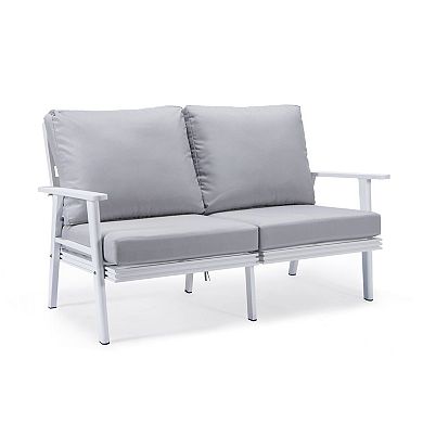 Leisuremod Walbrooke Outdoor Patio Loveseat With White Aluminum Frame And Removable Cushions