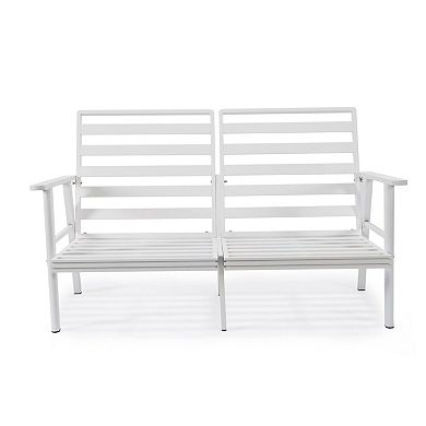 Leisuremod Walbrooke Outdoor Patio Loveseat With White Aluminum Frame And Removable Cushions