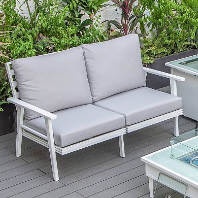 Leisuremod Walbrooke Outdoor Patio Loveseat With White Aluminum Frame And Removable Cushions