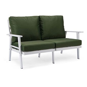 Leisuremod Walbrooke Outdoor Patio Loveseat With White Aluminum Frame And Removable Cushions