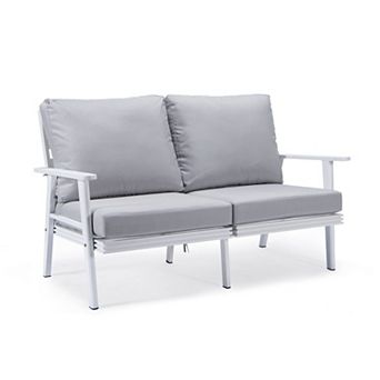 Leisuremod Walbrooke Outdoor Patio Loveseat With White Aluminum Frame And Removable Cushions