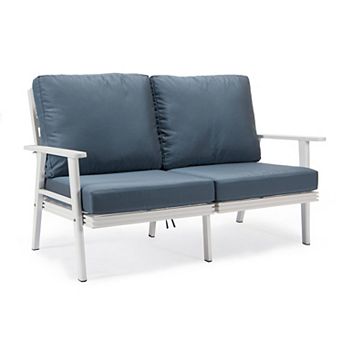 Leisuremod Walbrooke Outdoor Patio Loveseat With White Aluminum Frame And Removable Cushions