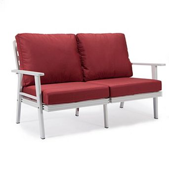 Leisuremod Walbrooke Outdoor Patio Loveseat With White Aluminum Frame And Removable Cushions