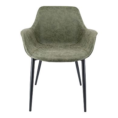 LeisureMod Markley Modern Leather Dining Arm Chair With Metal Legs Set of 4