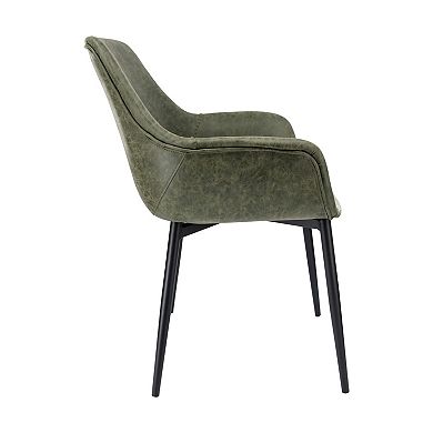LeisureMod Markley Modern Leather Dining Arm Chair With Metal Legs Set of 4