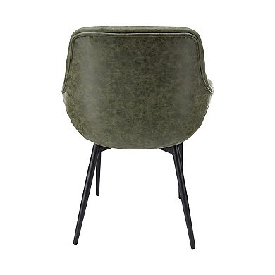 LeisureMod Markley Modern Leather Dining Arm Chair With Metal Legs Set of 4