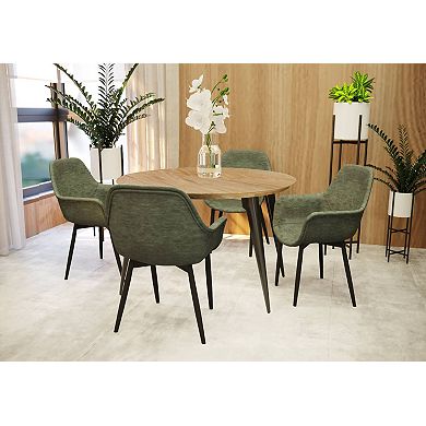 LeisureMod Markley Modern Leather Dining Arm Chair With Metal Legs Set of 4