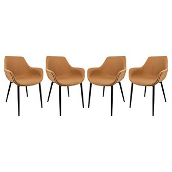 LeisureMod Markley Modern Leather Dining Arm Chair With Metal Legs Set of 4