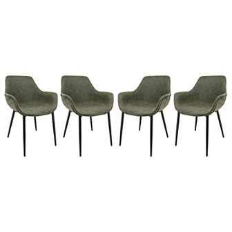 LeisureMod Markley Modern Leather Dining Arm Chair With Metal Legs Set of 4