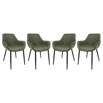 LeisureMod Markley Modern Leather Dining Arm Chair With Metal Legs Set of 4