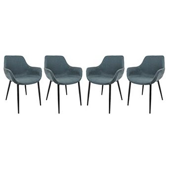 LeisureMod Markley Modern Leather Dining Arm Chair With Metal Legs Set of 4