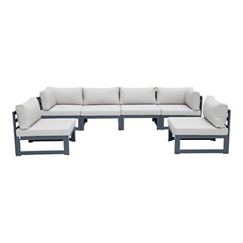 LeisureMod Chelsea 6 pc Patio Sectional Black Aluminum With Cushions