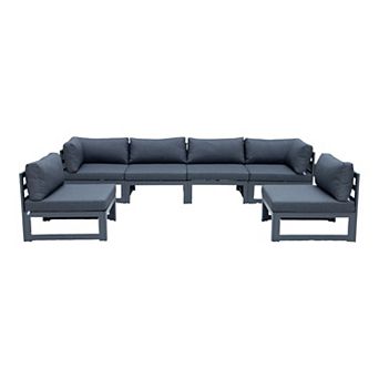 LeisureMod Chelsea 6 pc Patio Sectional Black Aluminum With Cushions