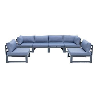 LeisureMod Chelsea 6 pc Patio Sectional Black Aluminum With Cushions