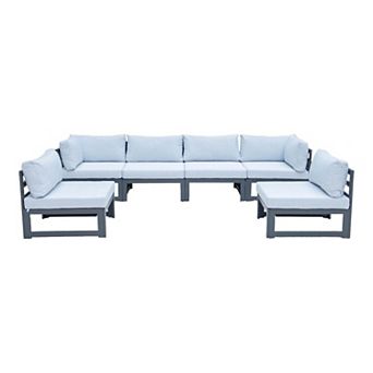 LeisureMod Chelsea 6 pc Patio Sectional Black Aluminum With Cushions