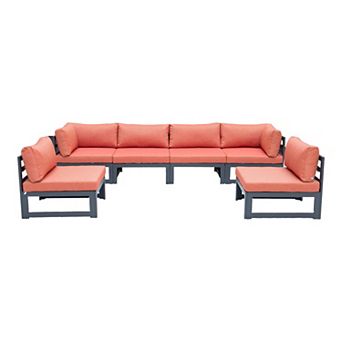 LeisureMod Chelsea 6 pc Patio Sectional Black Aluminum With Cushions
