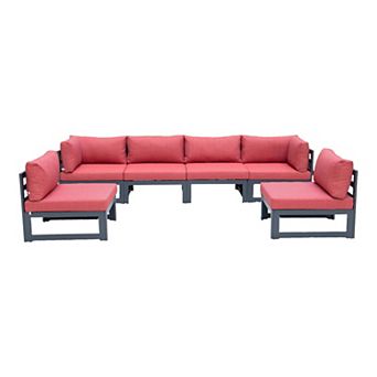 LeisureMod Chelsea 6 pc Patio Sectional Black Aluminum With Cushions