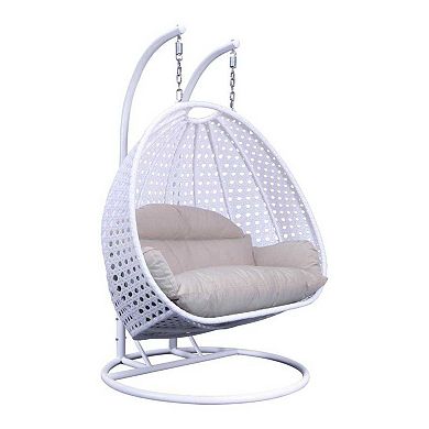 LeisureMod Wicker Hanging 2 person Egg Swing Chair With Outdoor Cover