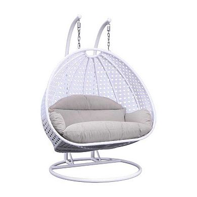 LeisureMod Wicker Hanging 2 person Egg Swing Chair With Outdoor Cover