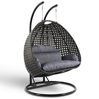 LeisureMod Wicker Hanging 2 person Egg Swing Chair With Outdoor Cover