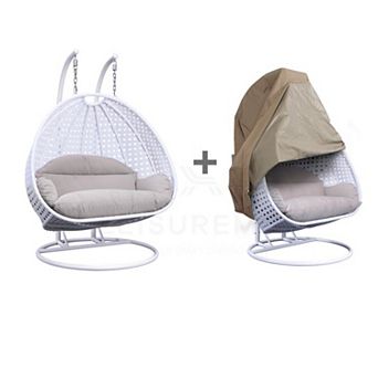 LeisureMod Wicker Hanging 2 person Egg Swing Chair With Outdoor Cover