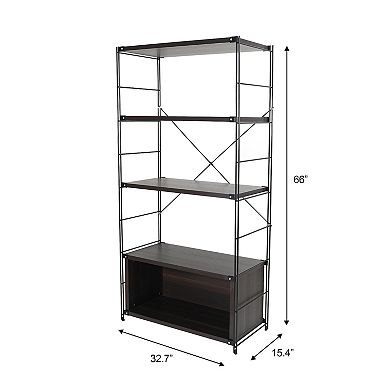 Leisuremod Brentwood Bookcase With Black Powder Coated Steel Frame And Melamine Board Shelves