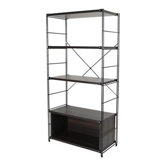 Leisuremod Brentwood Bookcase With Black Powder Coated Steel Frame And Melamine Board Shelves